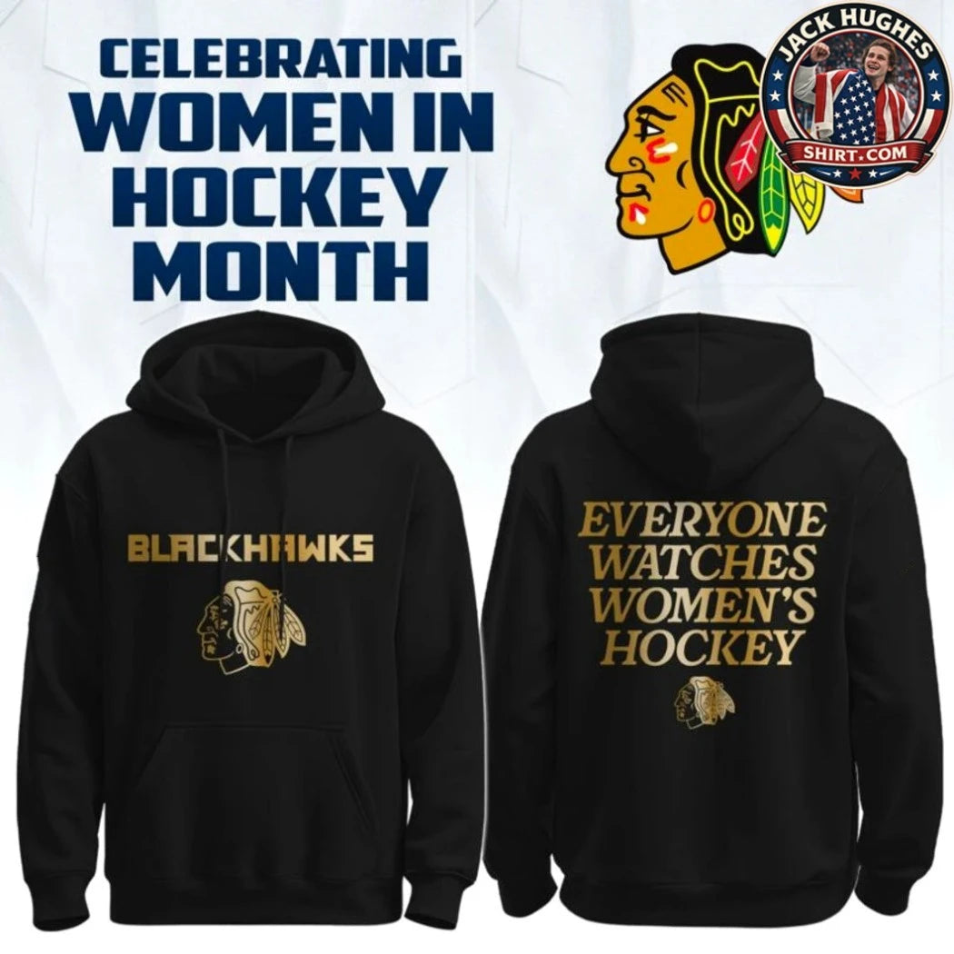 Chicago Blackhawks Celebrating Women In Hockey Month Logo Two Sided T-Shirt