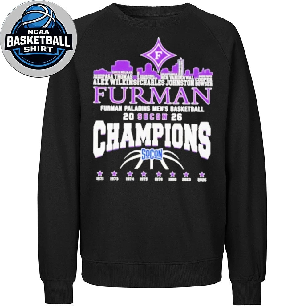 Congrats Furman Paladins Champions 2026 SoCon Men’s Basketball 8X City Skyline Logo Shirt
