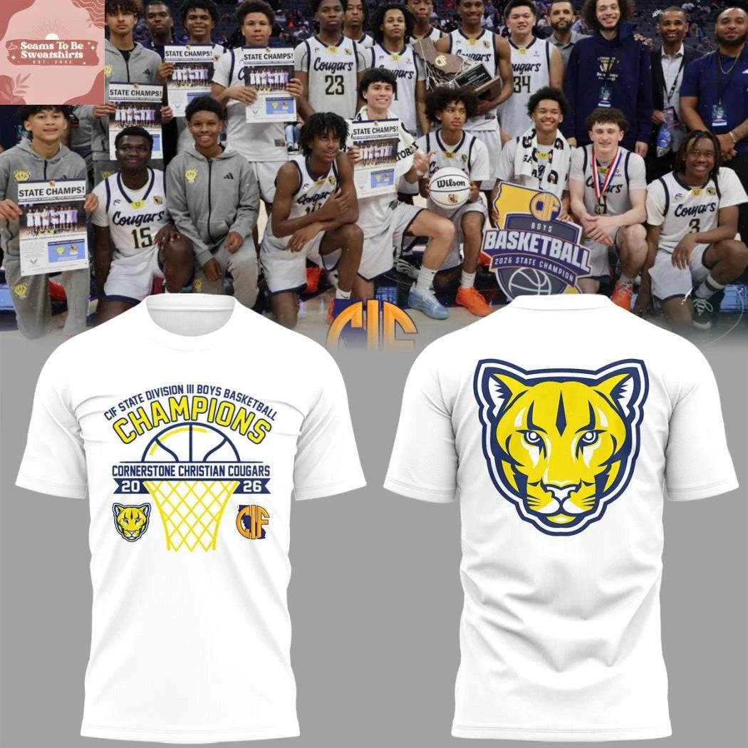 Cornerstone Christian Cougars 2026 CIF State Division III Mens Basketball Champions Shirt