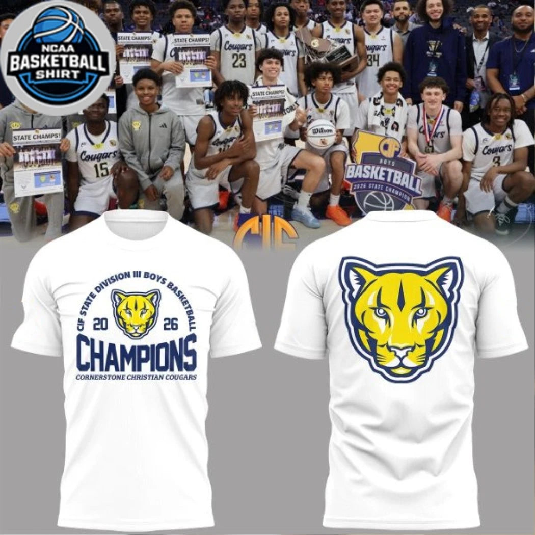 Cornerstone Christian Cougars CIF State Division III Boys Champions 2026 T-Shirt