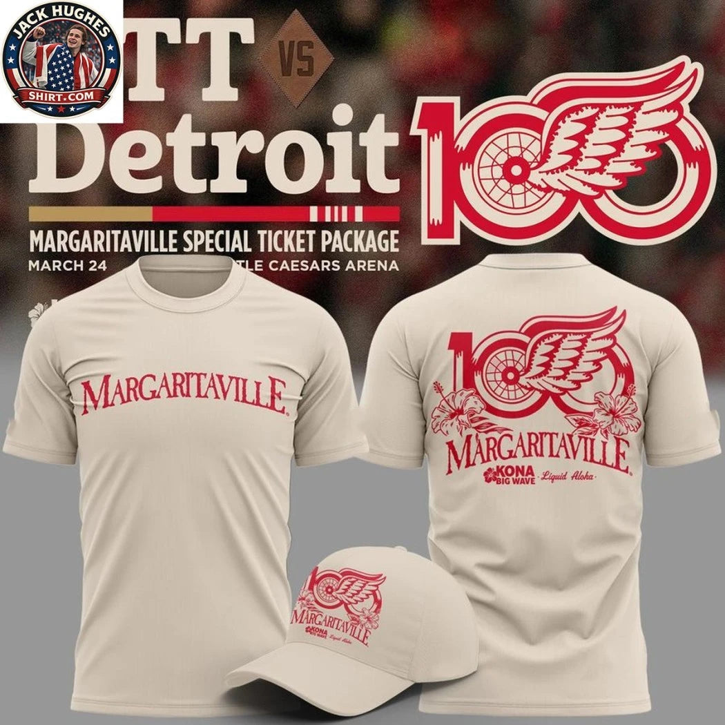 Detroit Red Wings Margaritaville Special Night 2026 Logo Two Sided Graphic T-Shirt