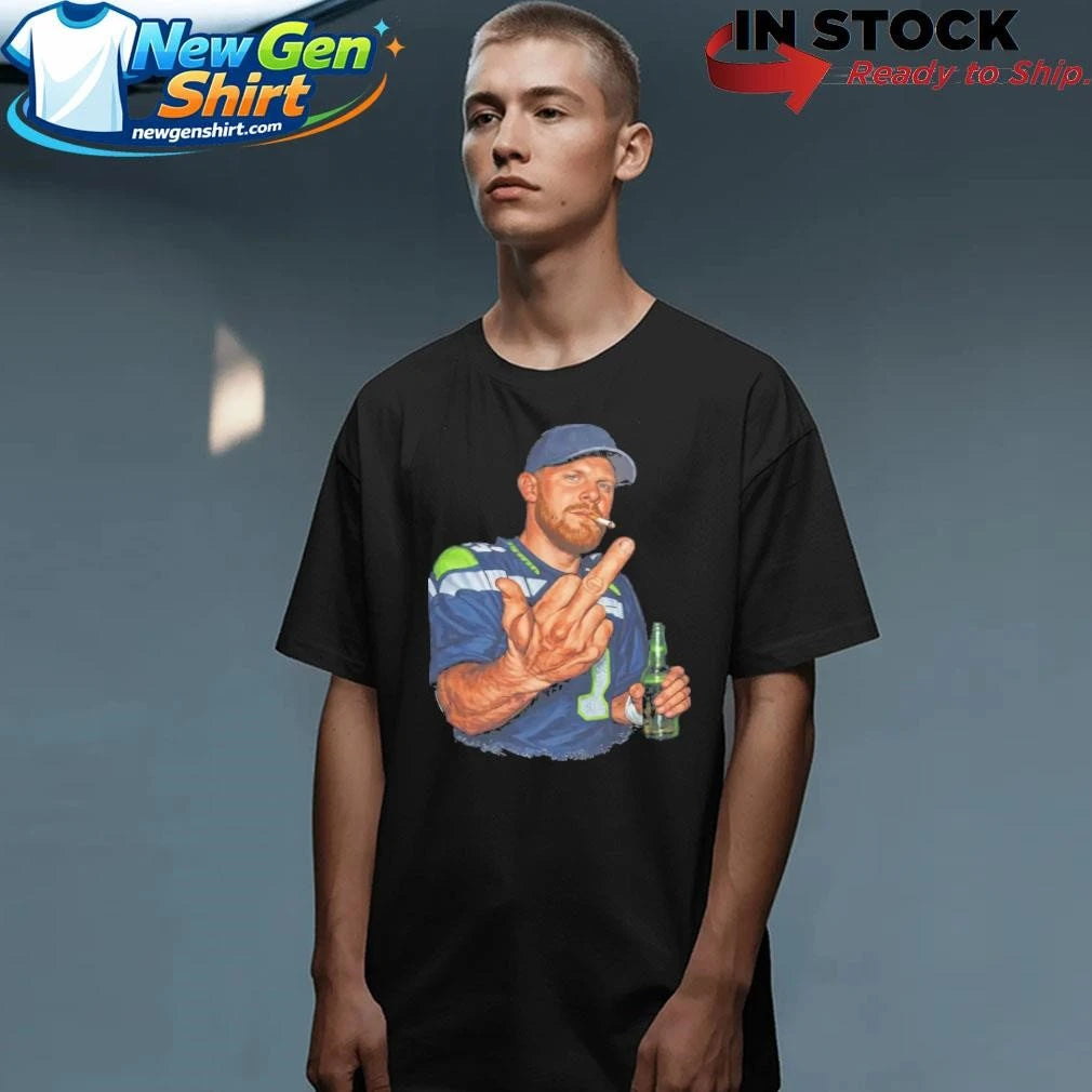 Ernest Jones Wears SAM DARNOLD Middle Finger Drinking and Smoking Shirt