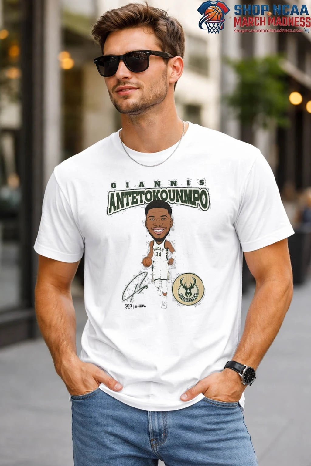 Giannis Antetokounmpo Milwaukee Bucks Hardwood Comic Signature T-Shirt