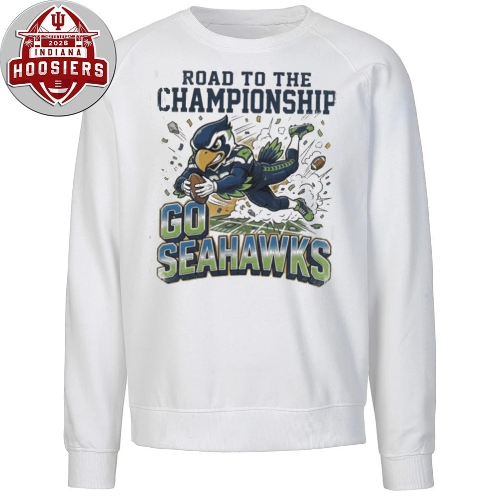 Go Seahawks Road To The Championship Football Mascot Cartoon Game Day T-Shirt