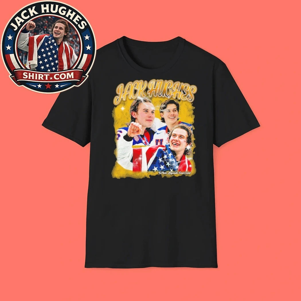 Gold Sealed Forever the Jack Hughes USA When Legends Seal Gold Graphic T-Shirt