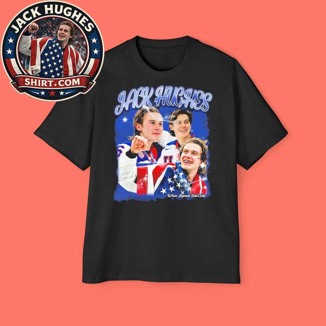 Gold Sealed Forever the Jack Hughes When Legends Seal Gold Graphic T-Shirt
