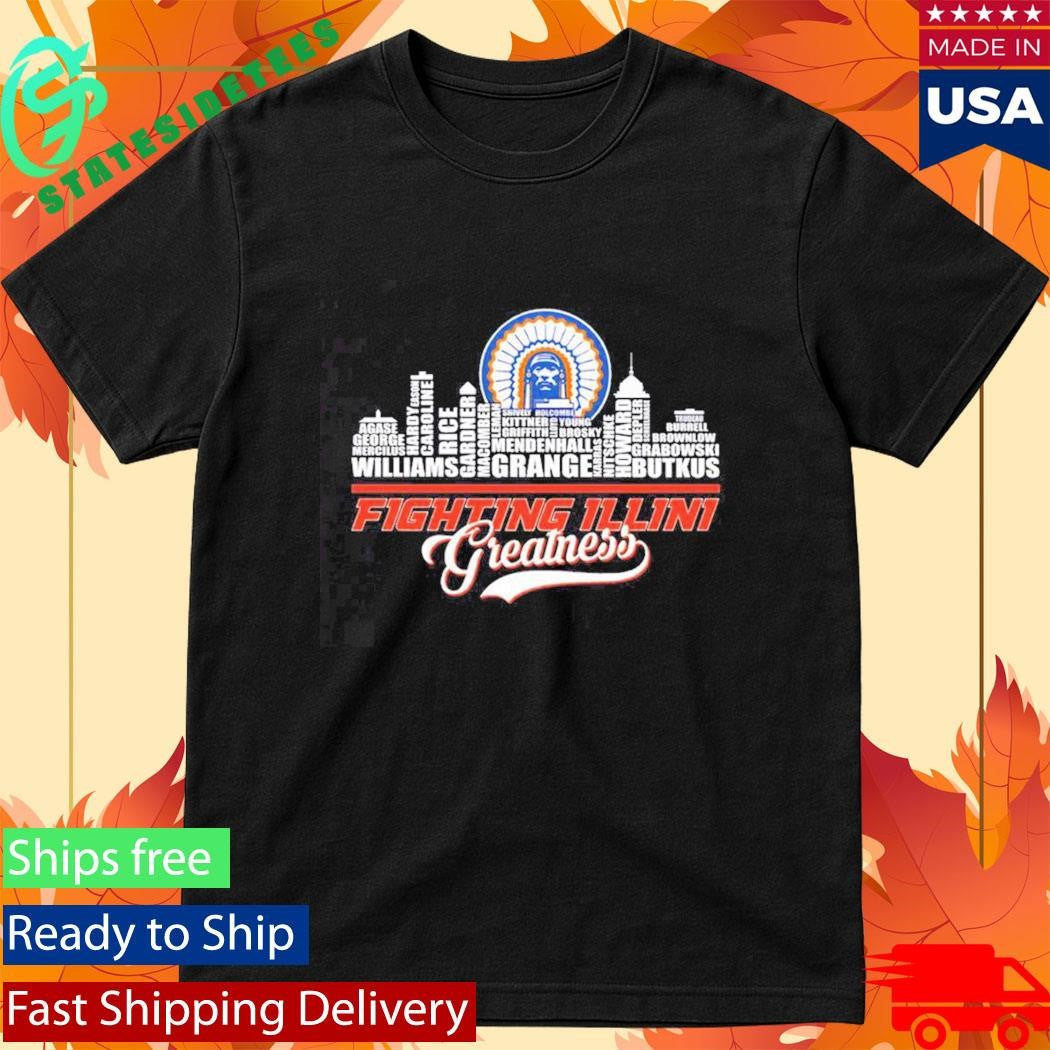 Illinois Fighting Illini Greatness All Name Of Legends City Skyline Shirt