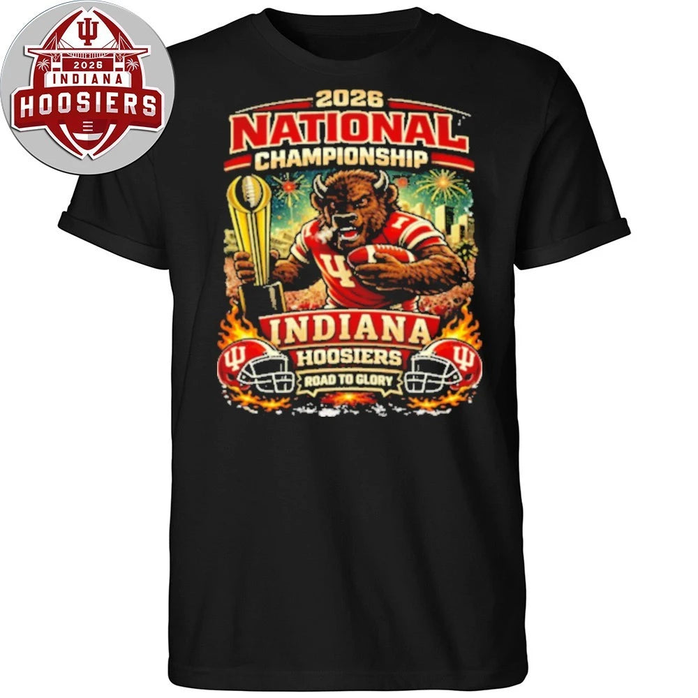 Indiana Football 2026 National Championship Football Mascot And Helmet Tee Shirt