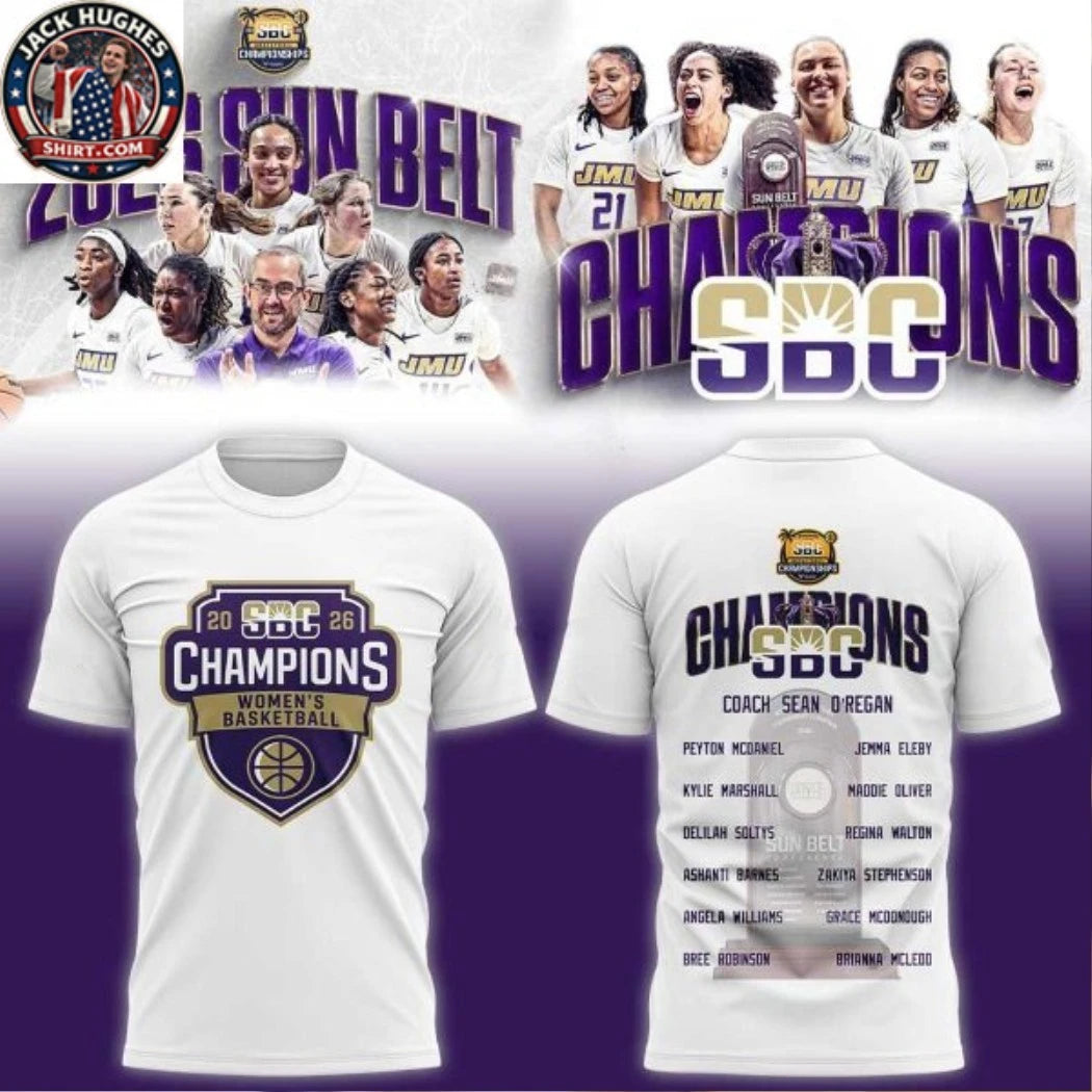 JMU Women’s Basketball Sun Belt Conference Tournament Champions 2026 Logo Two Sided T-Shirt