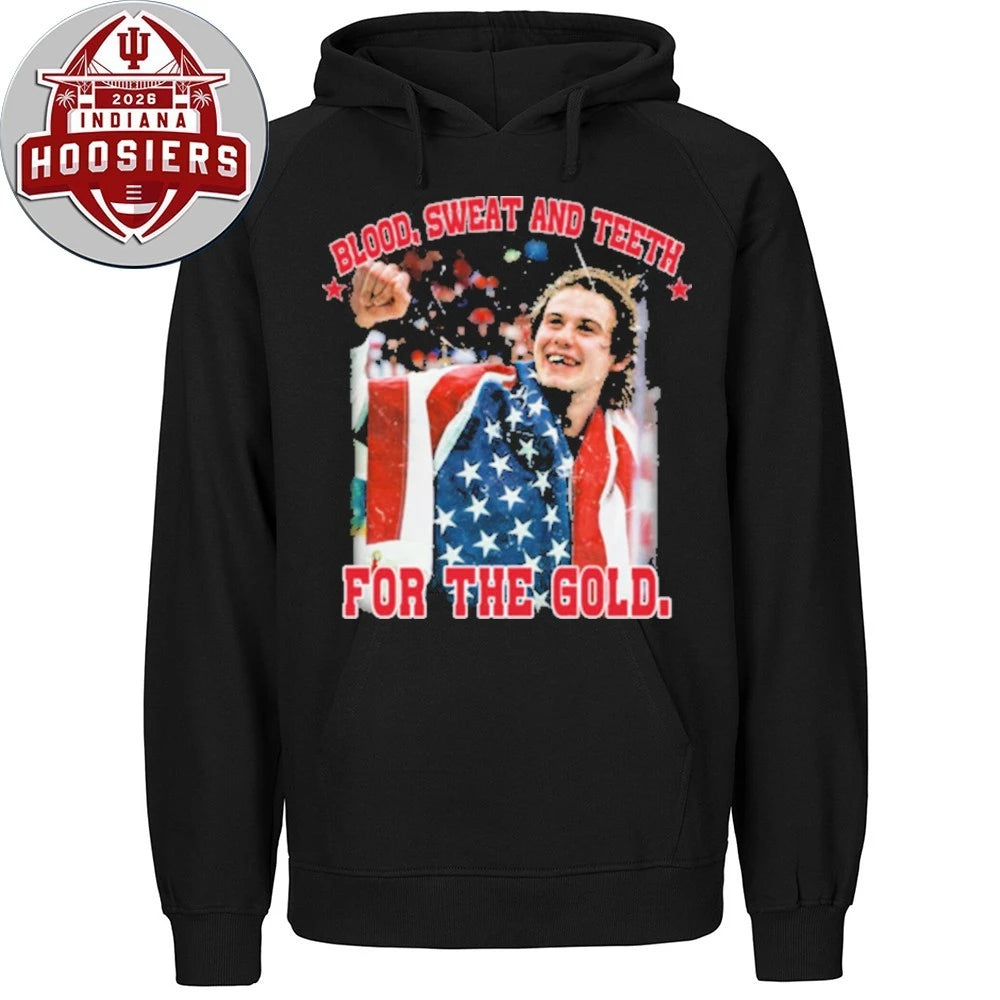 Jack Hughes Blood, Sweat and Teeth for the Gold USA Hockey T-Shirt