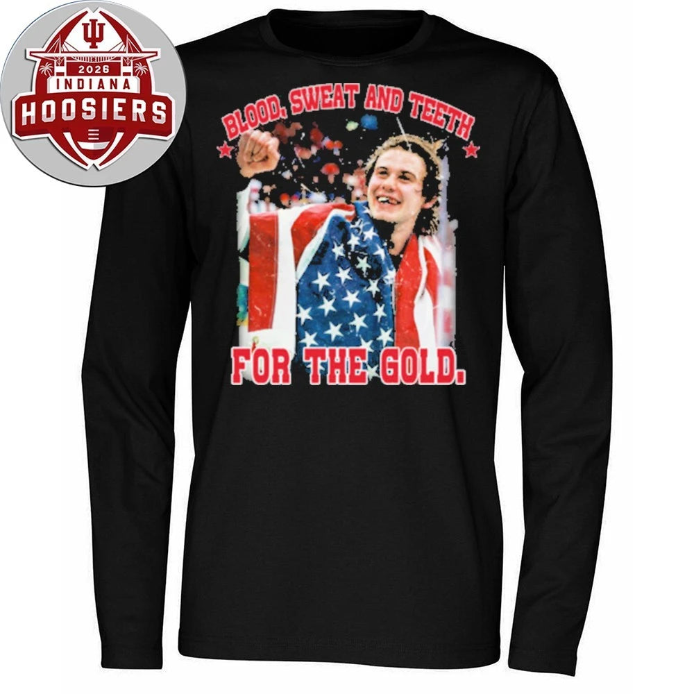 Jack Hughes Blood, Sweat and Teeth for the Gold USA Hockey T-Shirt