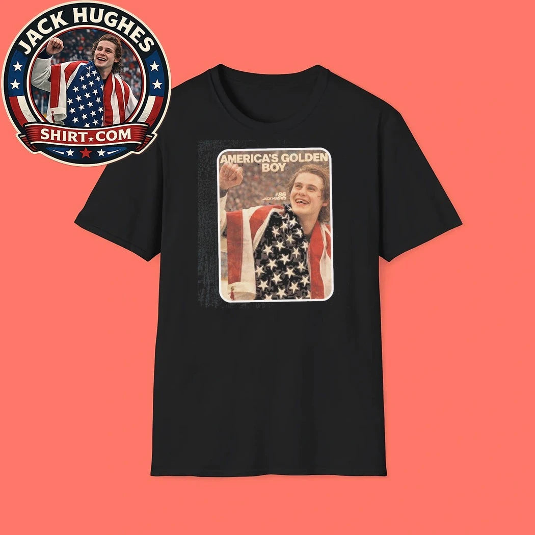 Jack Hughes Gold Hockey America’s Golden Boy Graphic T-Shirt