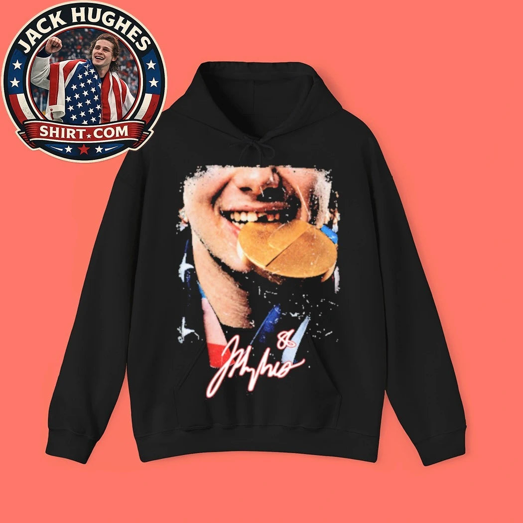Jack Hughes Gold Medal USA Hockey Signature Tee Shirt