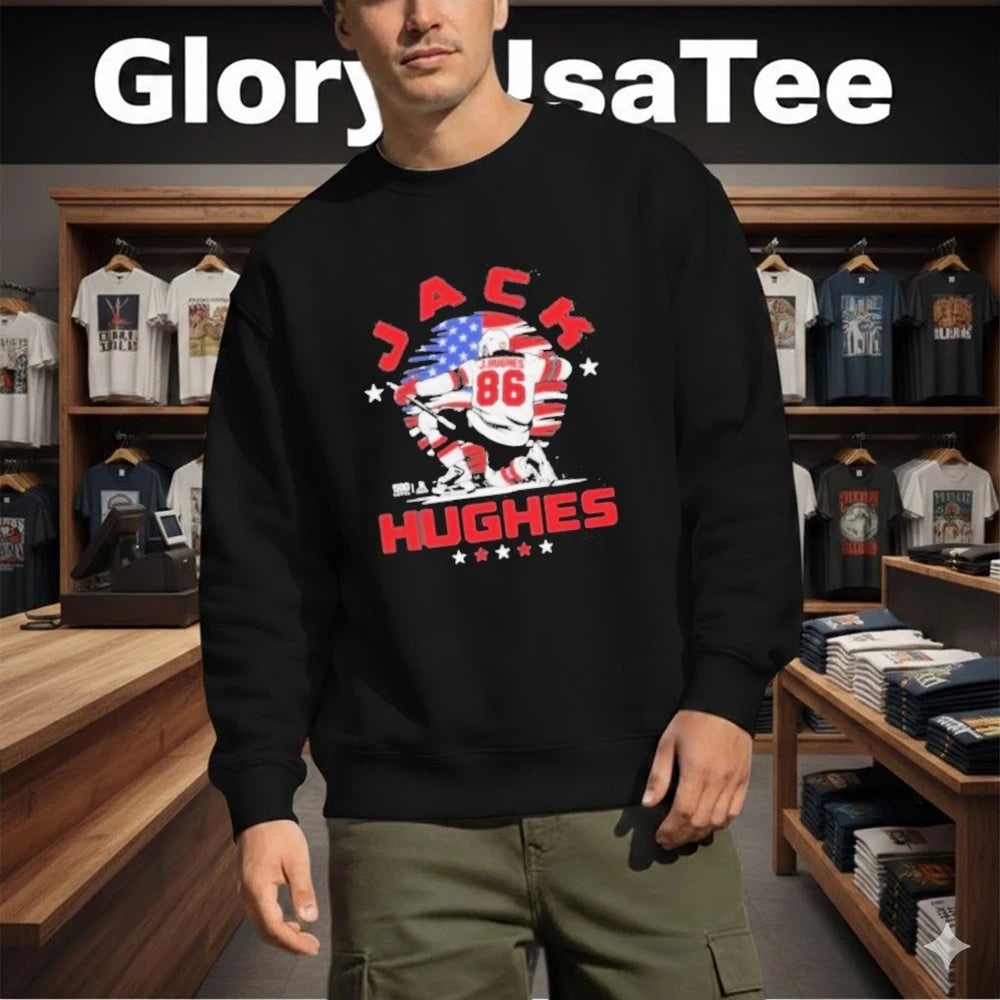 Jack Hughes New Jersey Hockey Usa Flag Celebration Shirt