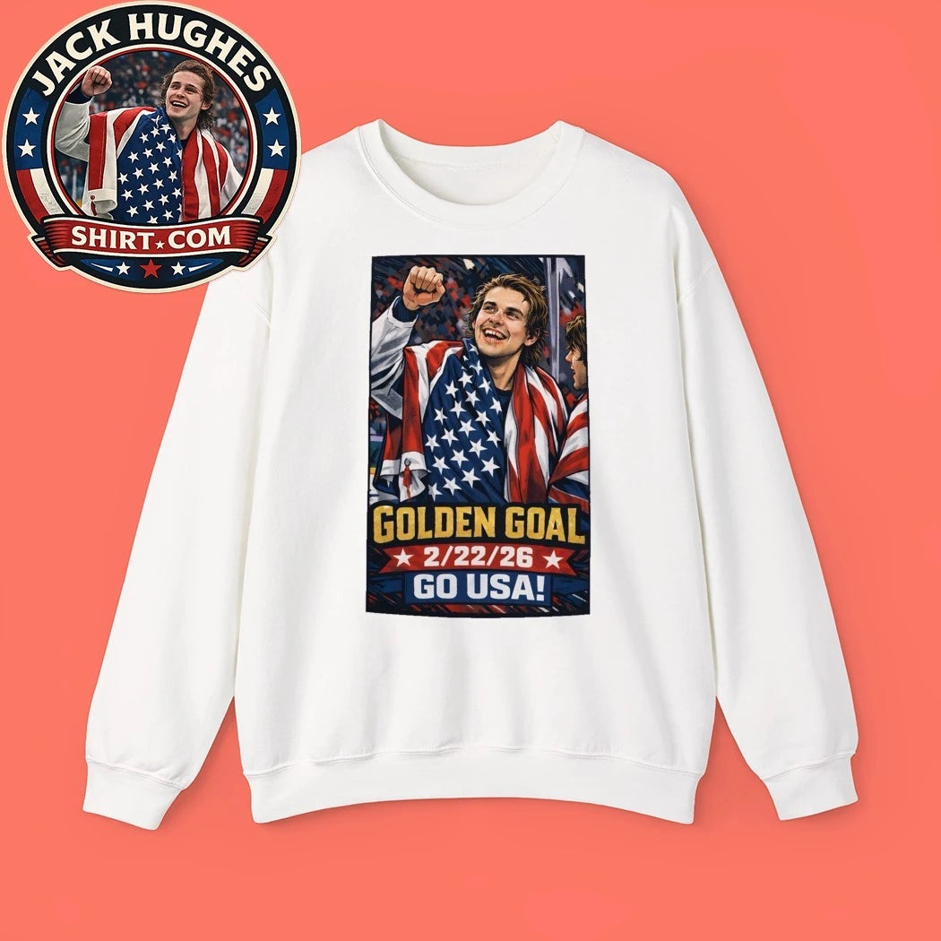 Jack Hughes Team USA Hockey Golden Goal America Flag Tee Shirt