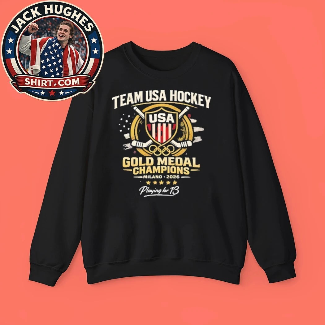 Jack Hughes Team Usa Hockey Gold Medal Champions Milan 2026 Playing For 13 Graphic T-Shirt