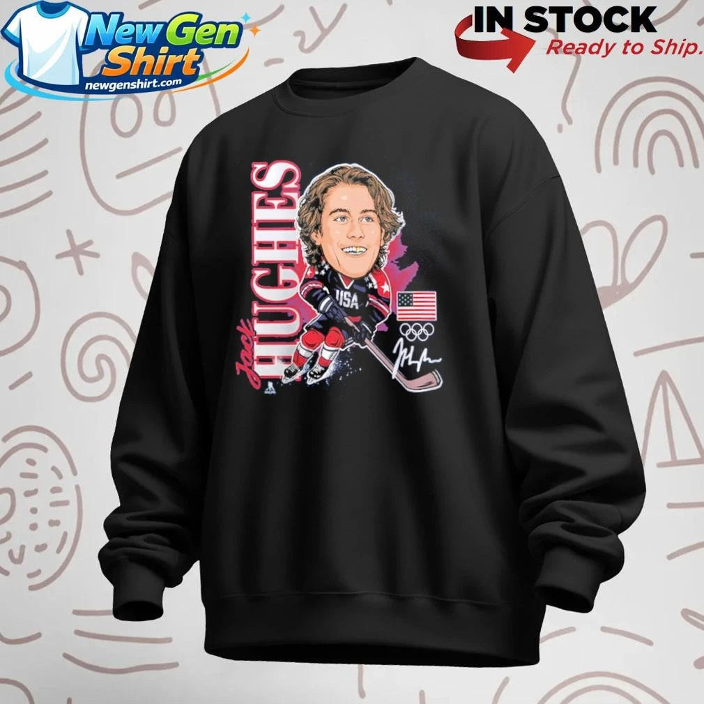 Jack Hughes USA Hockey Gold Medal Caricature Shirt