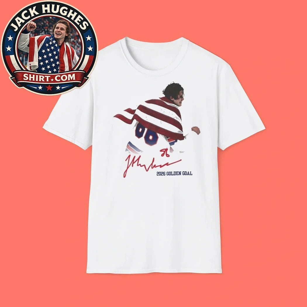 Jack Hughes USA Hockey Golden Goal 2026 Hockey Signature Tee Shirt