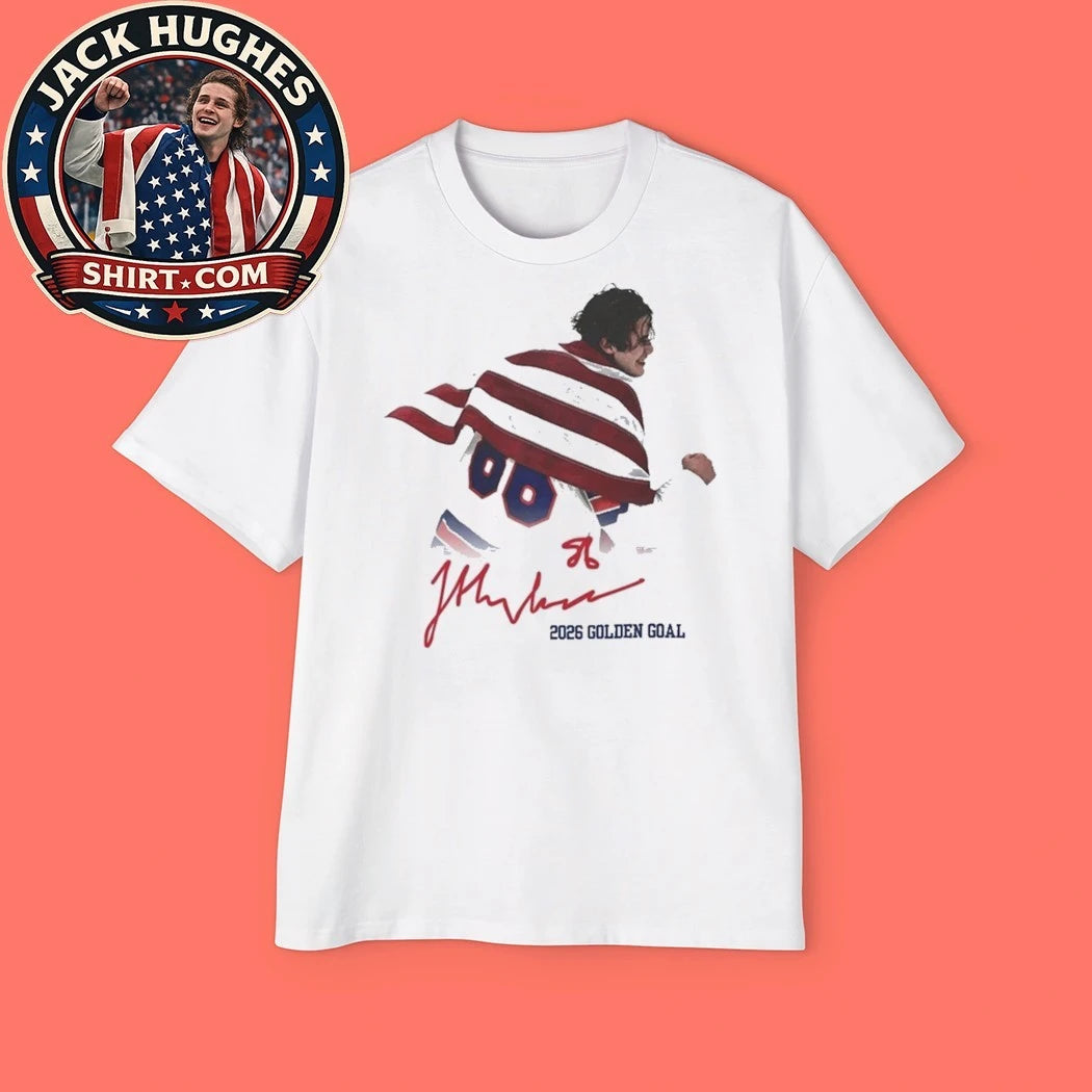 Jack Hughes USA Hockey Golden Goal 2026 Hockey Signature Tee Shirt