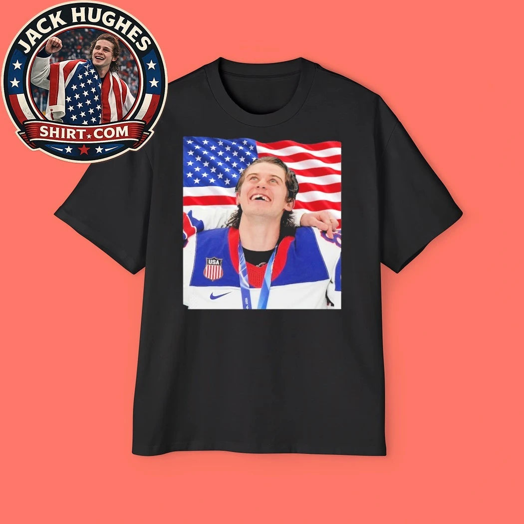 Jack Hughes USA Hockey Hockey American Flag Trending T-Shirt