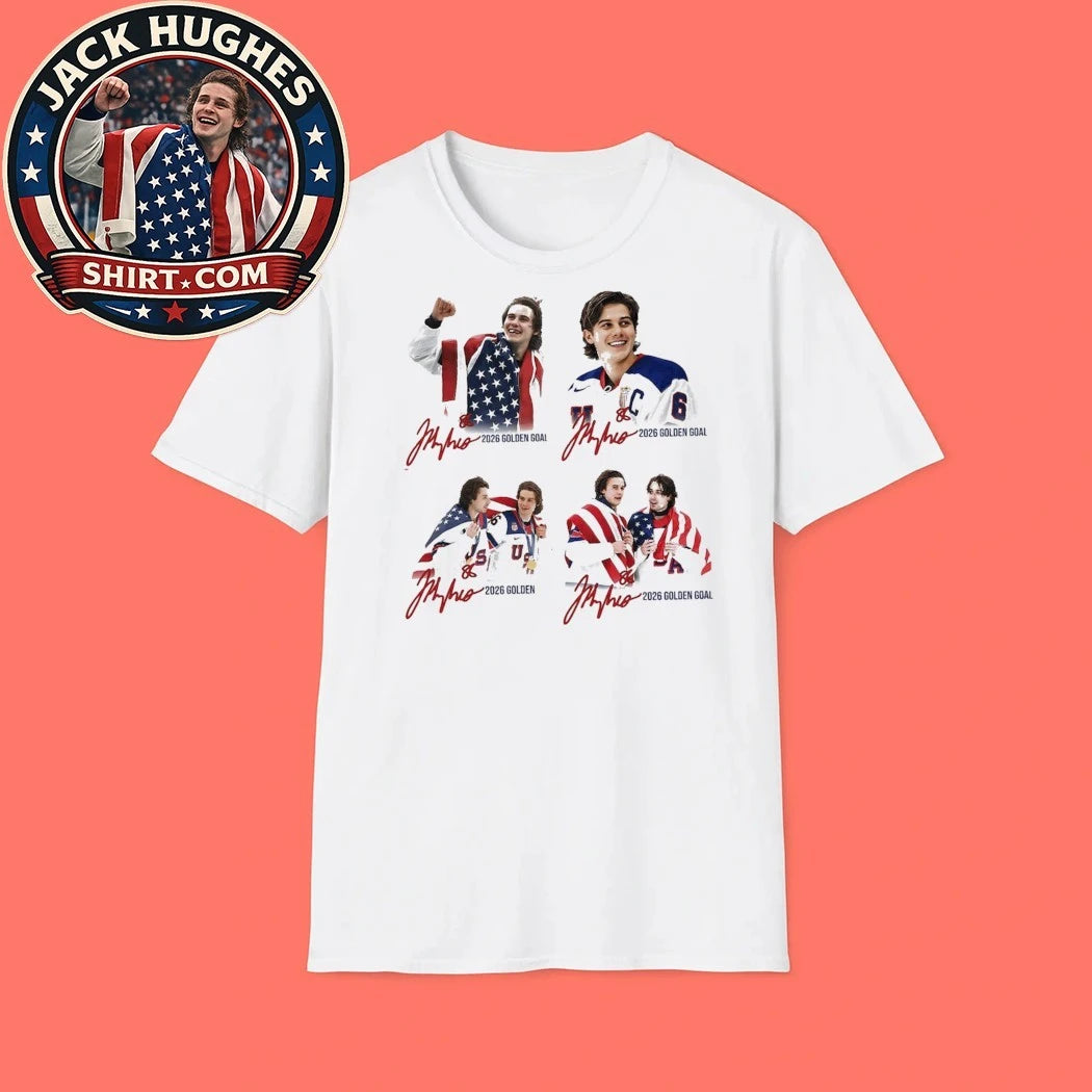 Jack Hughes USA Hockey Olympic 2026 Golden Goal Signature Fan Shirt
