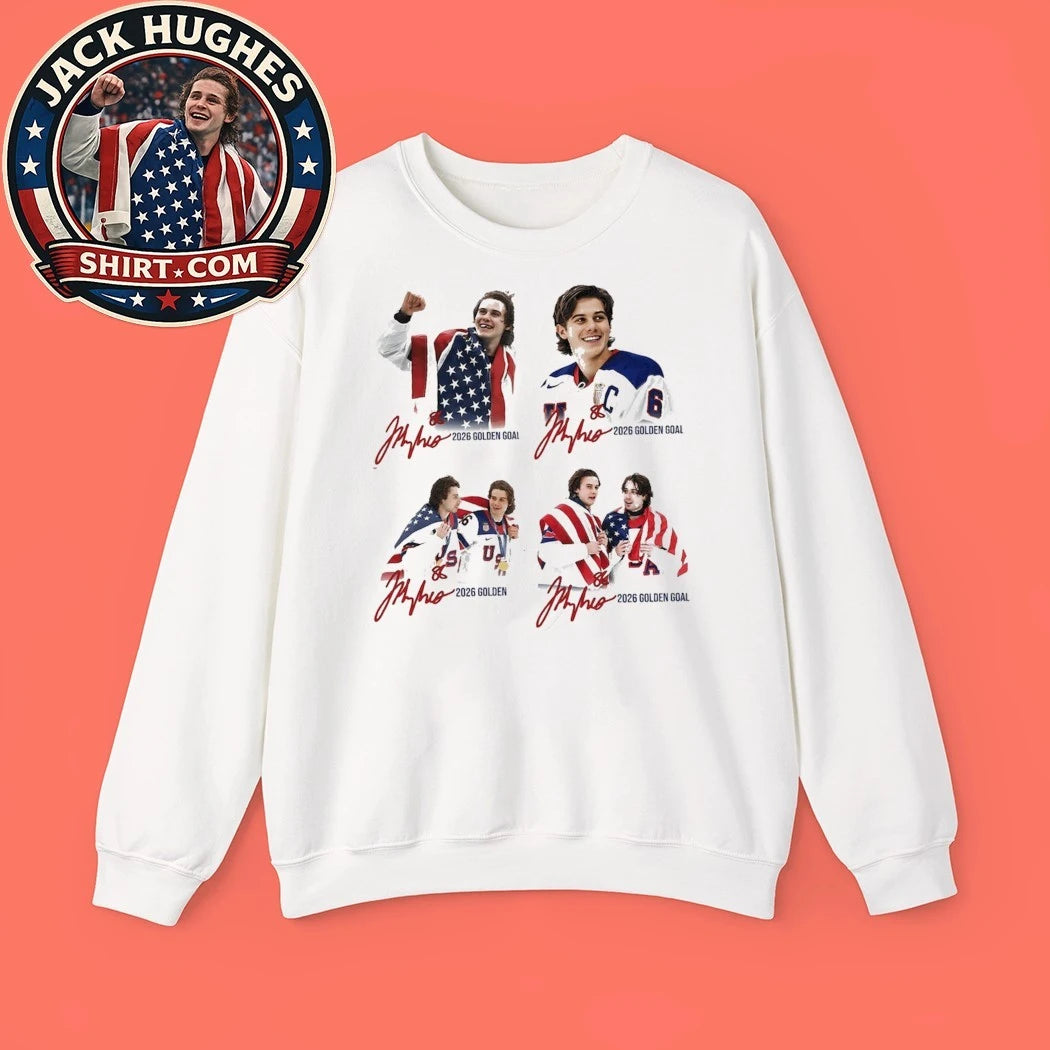 Jack Hughes USA Hockey Olympic 2026 Golden Goal Signature Fan Shirt