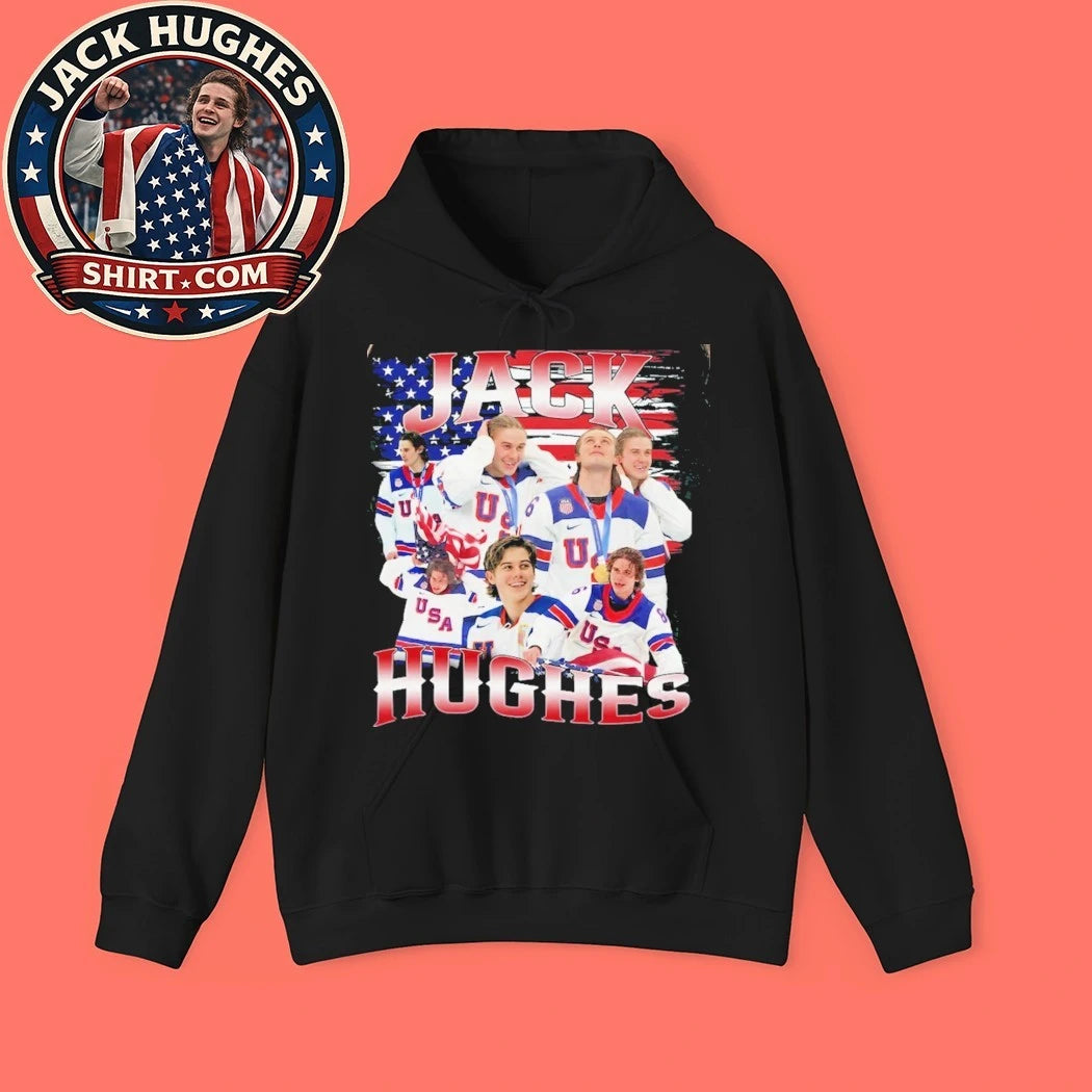 Jack Hughes Usa Gold American Hockey Flag Graphic T-Shirt