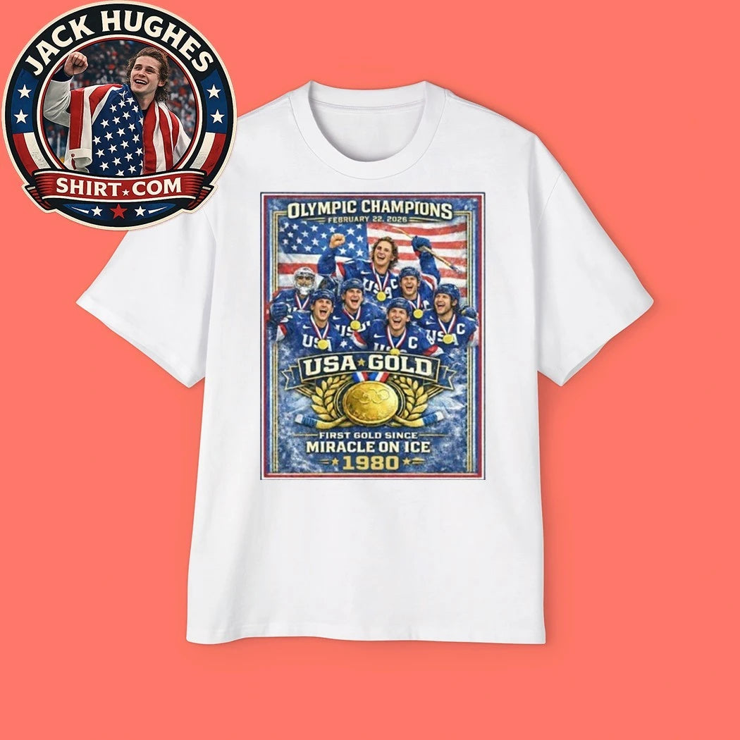 Jack Hughes Usa Gold Hockey February 22 2026 First Gold Since Miracle On Ice 1980 Graphic T-Shirt