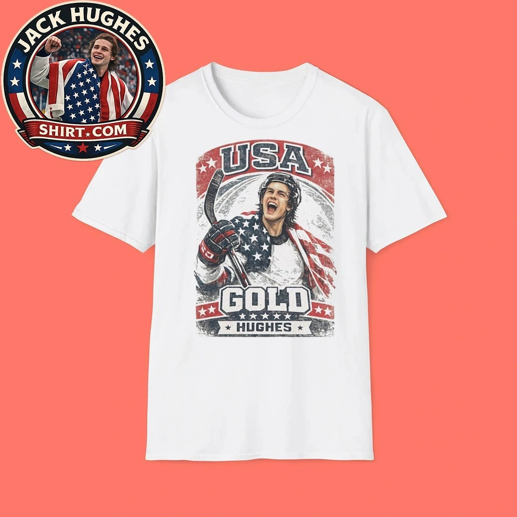 Jack Hughes Usa Gold Hockey Retro Trending Shirt