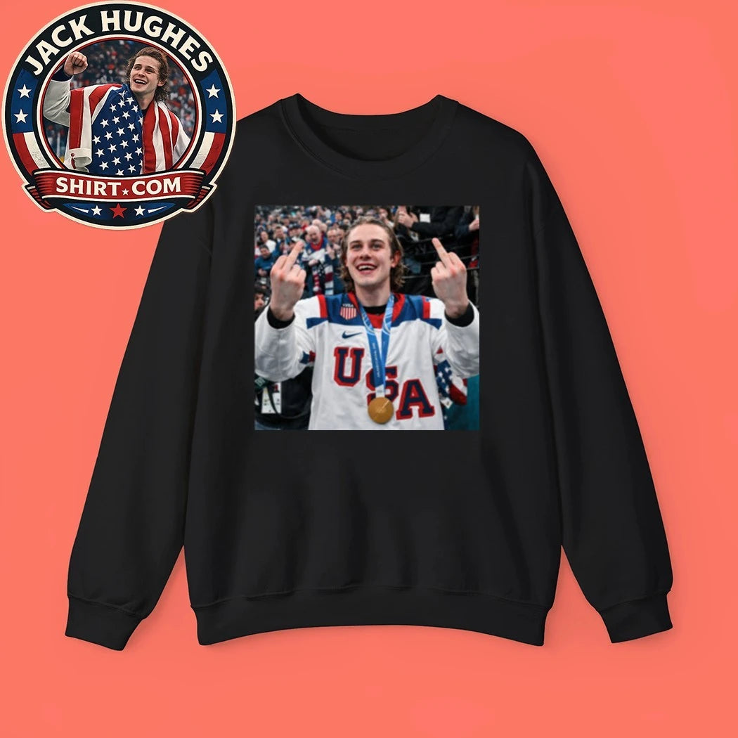 Jack Hughes celebrates after winning the gold medal at the 2026 Winter Olympics New T-Shirt
