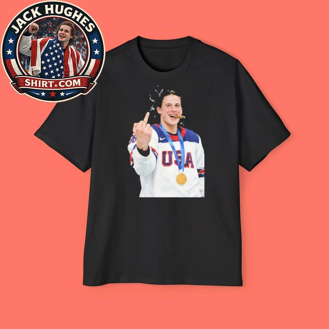 Jack Hughes is celebrating after winning the gold medal at the 2026 Winter Olympics in Milan New T-Shirt
