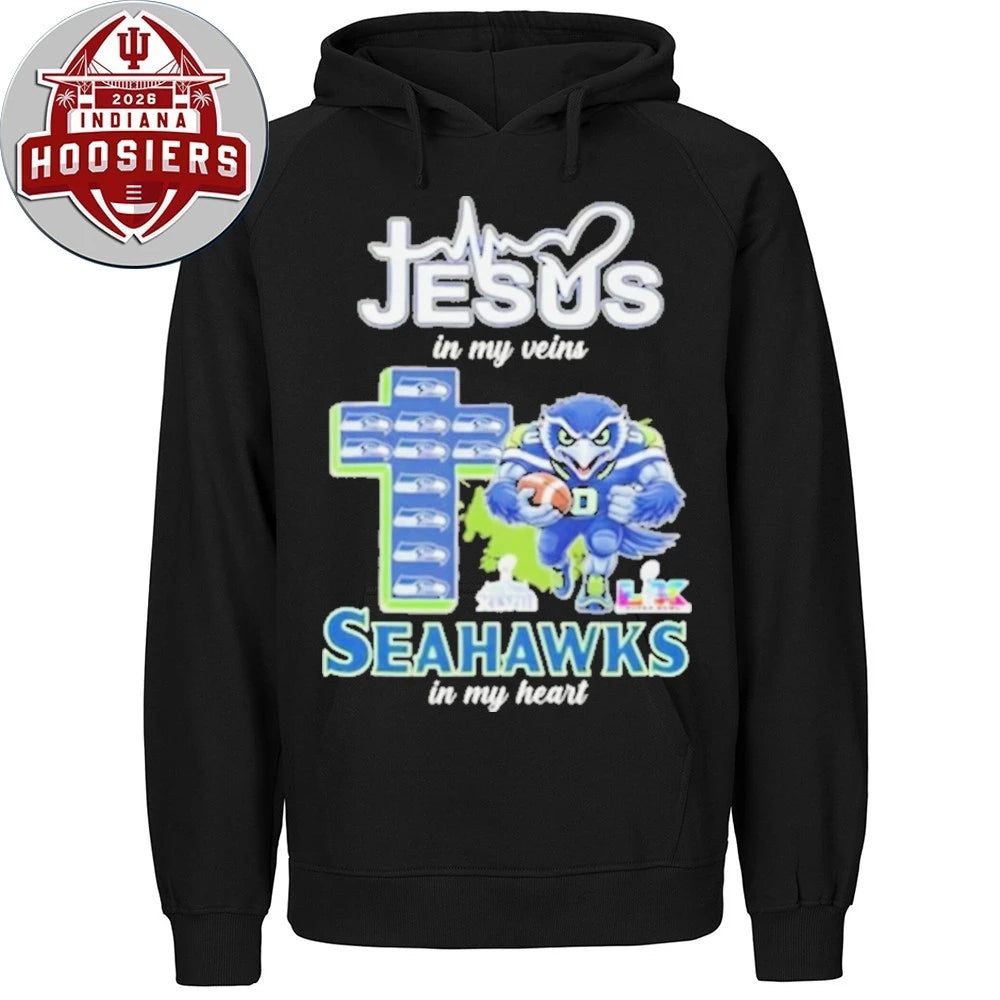 Jesus In My Veins Seahawks In My Heart Christian Faith Football 2026 Shirts