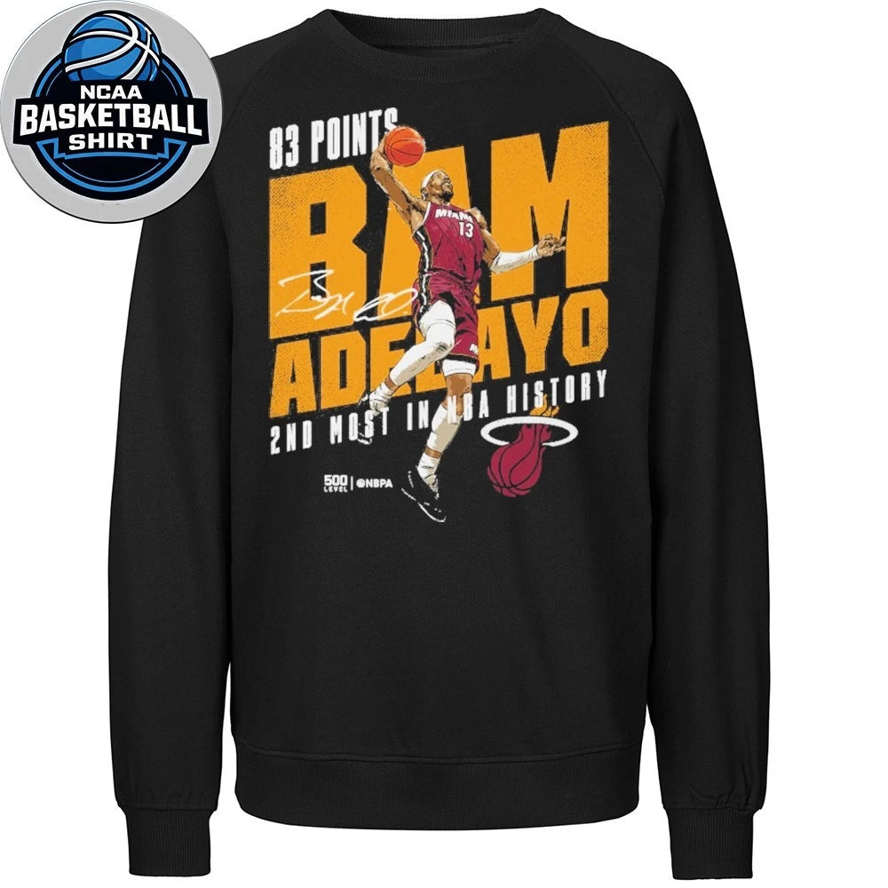 Miami Heat Bam Adebayo 500 Level Black 83 Points T-Shirt