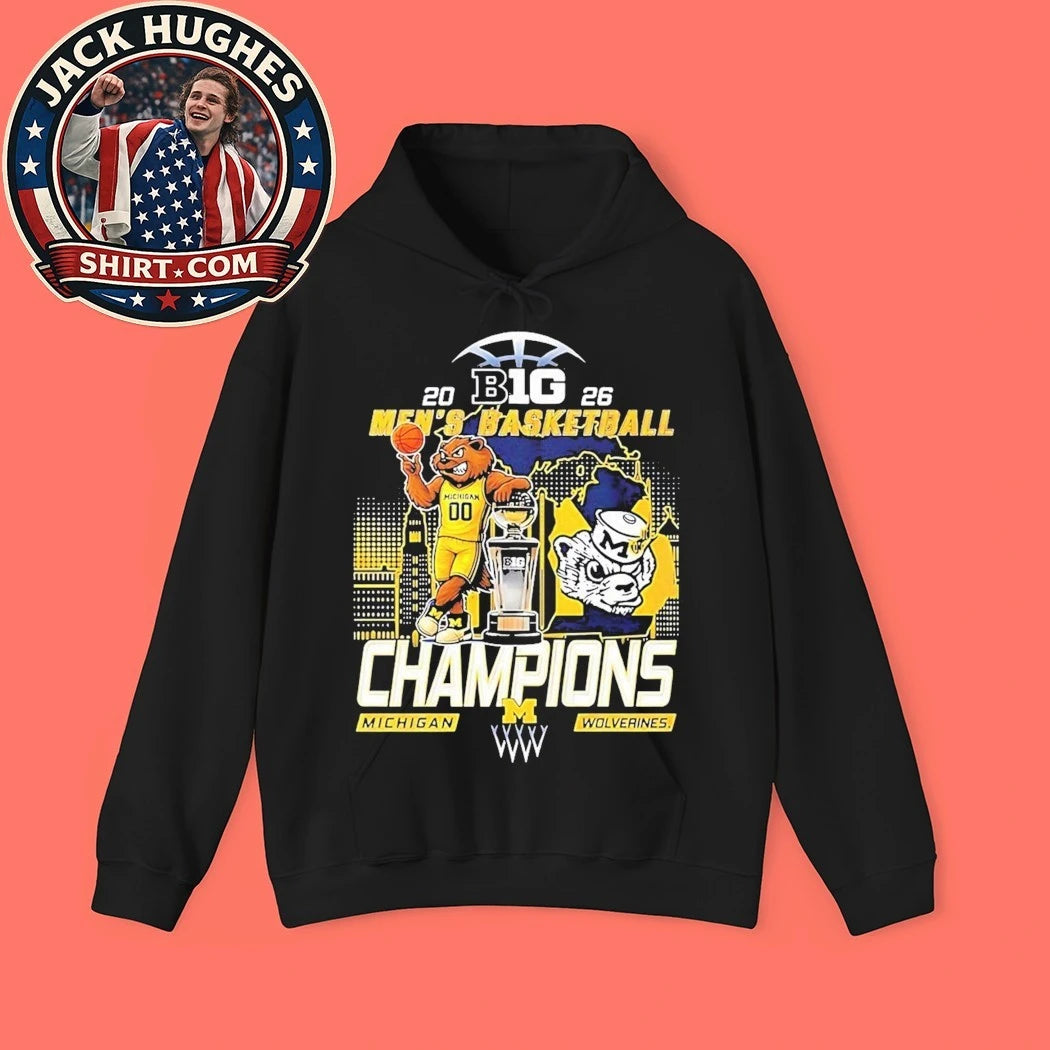 Michigan Wolverines Men’s Basketball B1G Big 10 Conference 2026 Champions Mascot And Logo T-Shirt
