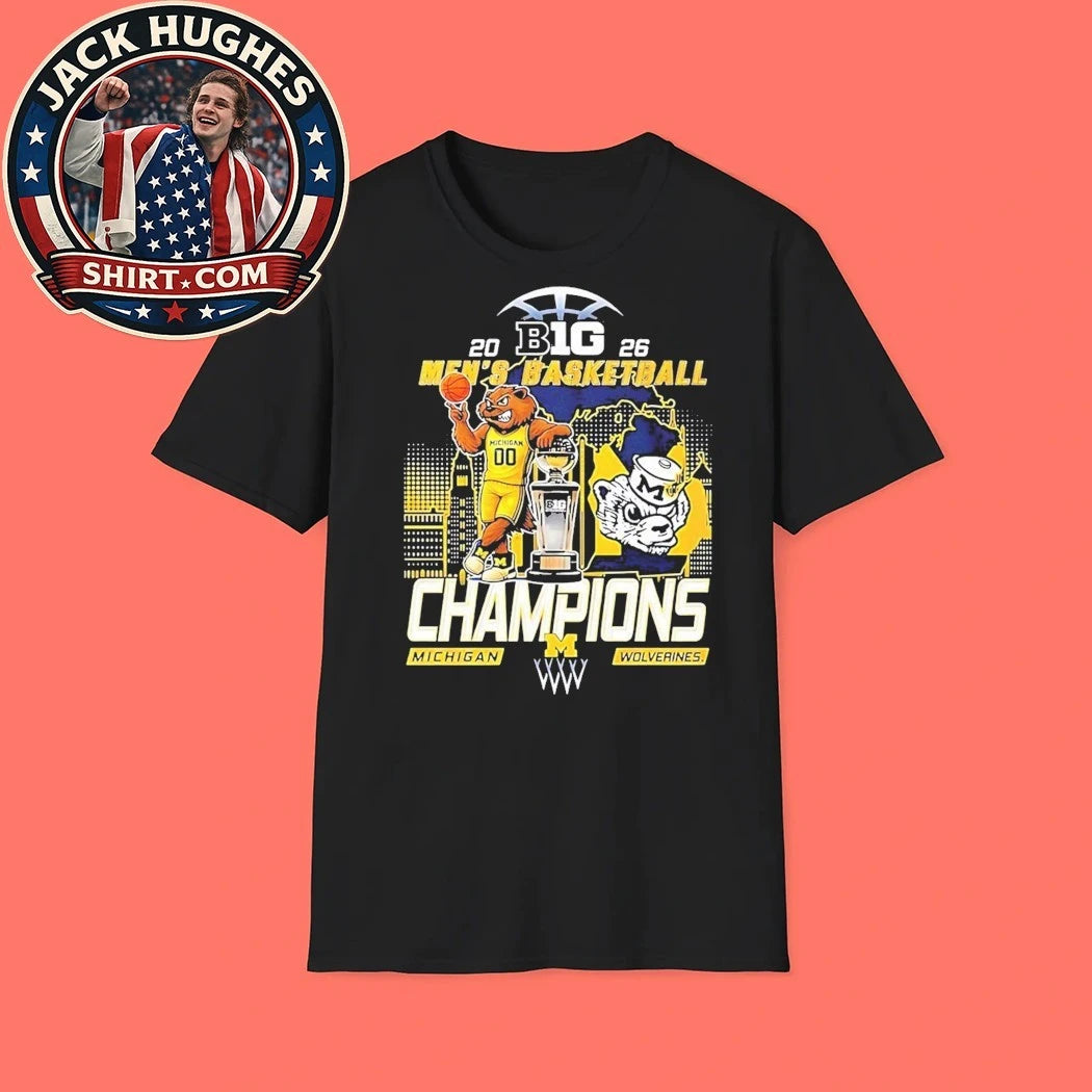 Michigan Wolverines Men’s Basketball B1G Big 10 Conference 2026 Champions Mascot And Logo T-Shirt
