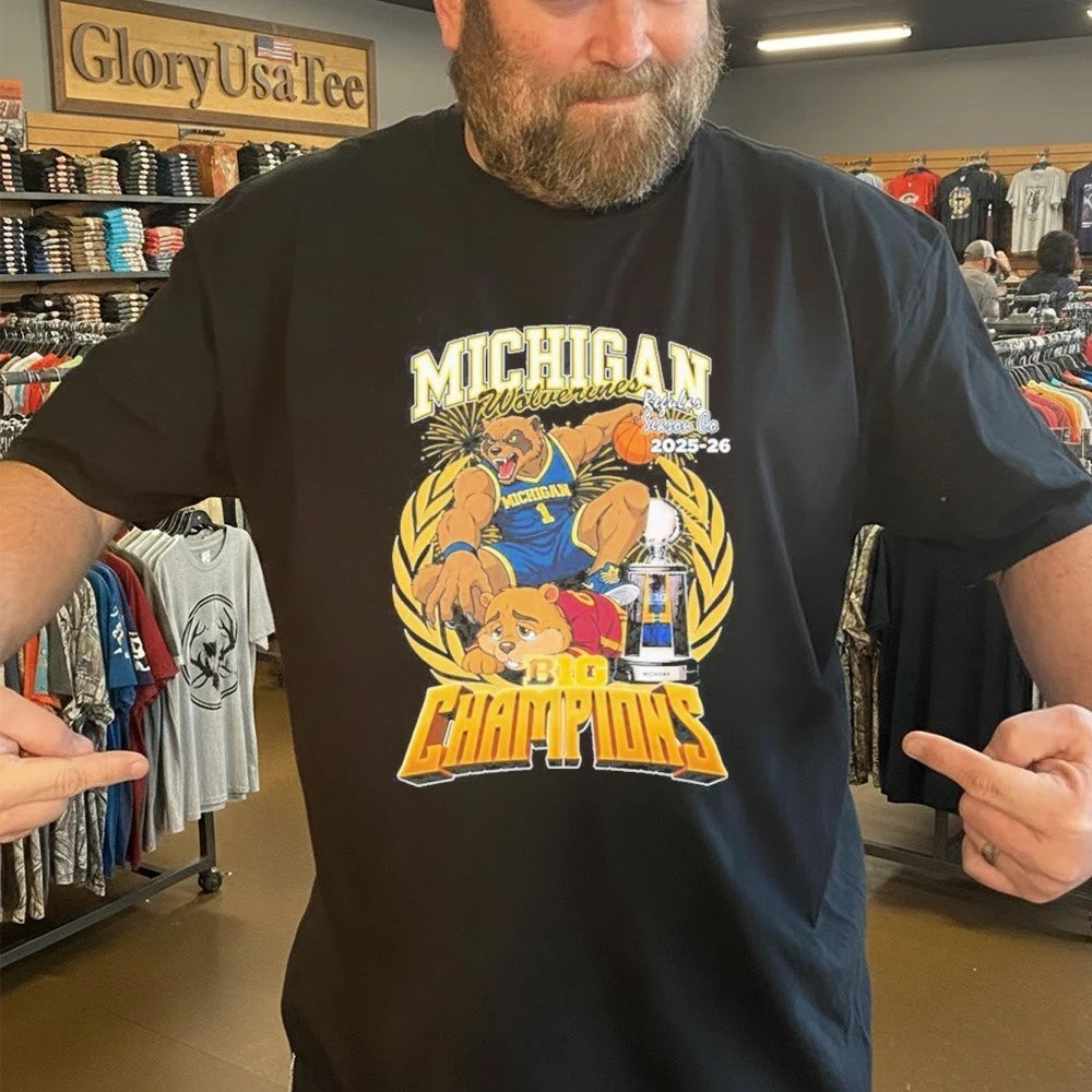 Michigan Wolverines Regular Season Co 2025-26 Big Ten Champions Mascot Trophy Shirt
