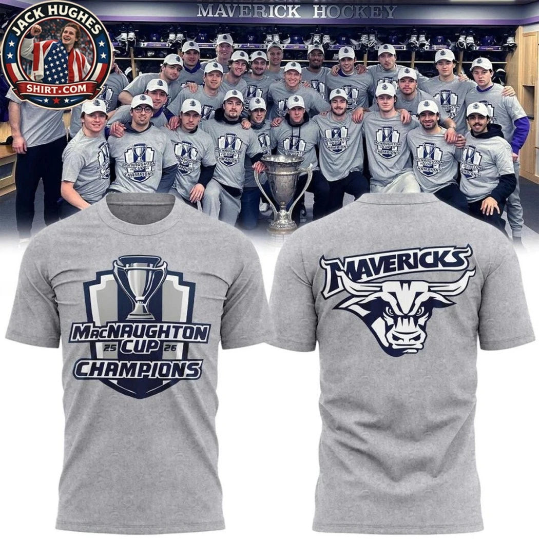 Minnesota State Mavericks Hockey 2026 MacNaughton Cup Champions Logo Two Sided T-Shirt