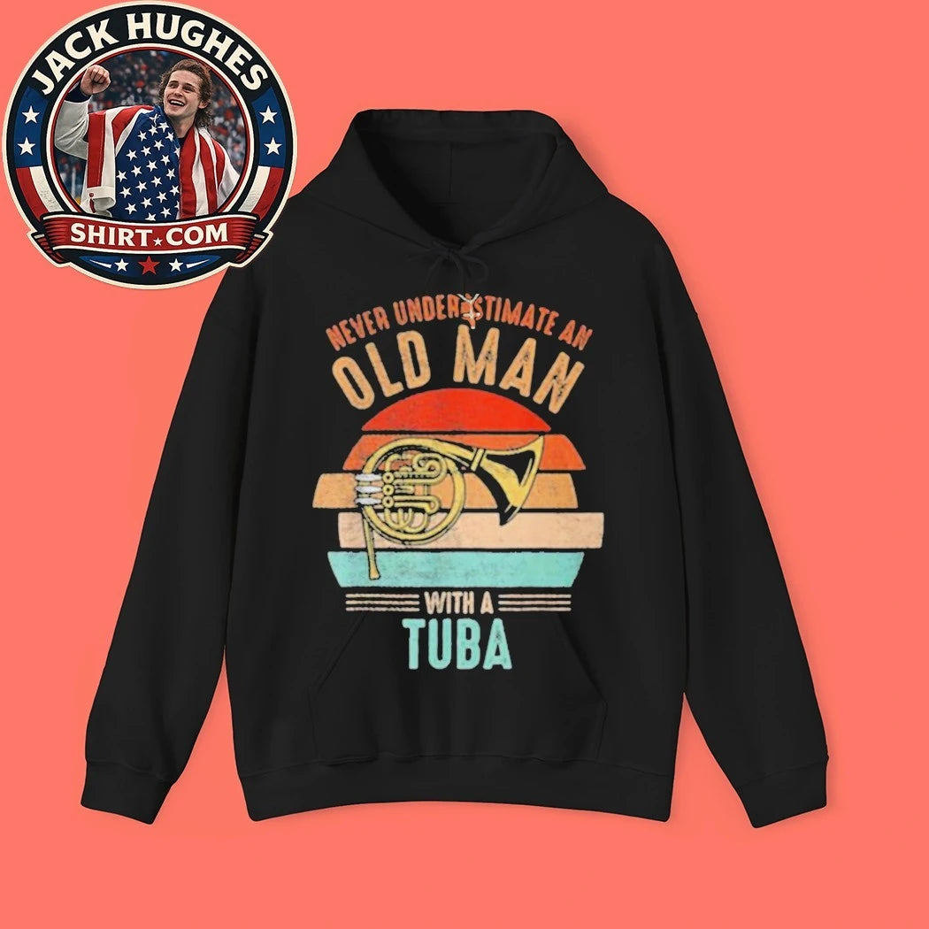 Never Underestimate An Old Man With A Tuba Retro Sunset Musician Father Day Gift Shirt