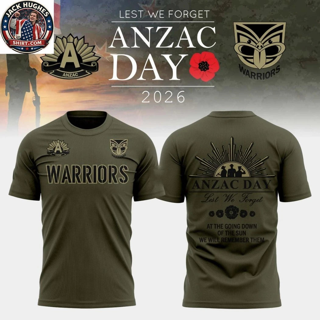 New Zealand Warriors Anzac Day Lest We Forget 2026 Logo Two Sided T-Shirt