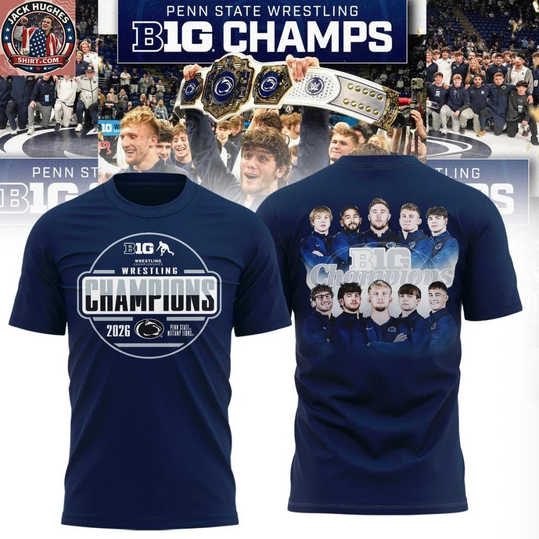 Nice Penn State Nittany Lions Big Ten Men’s Wrestling Champions 2026 Logo Two Sided Hoodie T-Shirt
