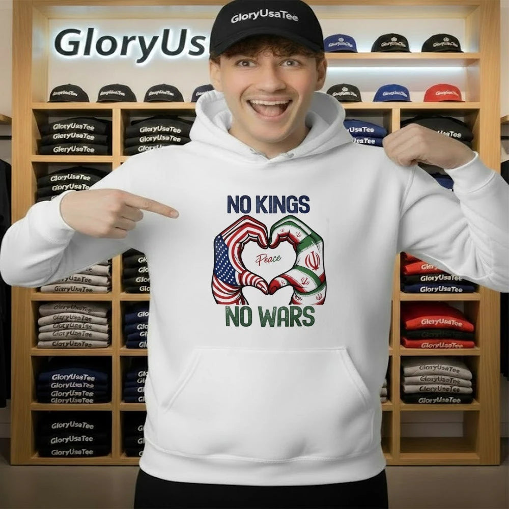 No Kings No Wars USA &amp; Iran Peace Heart Hands Graphic Shirt