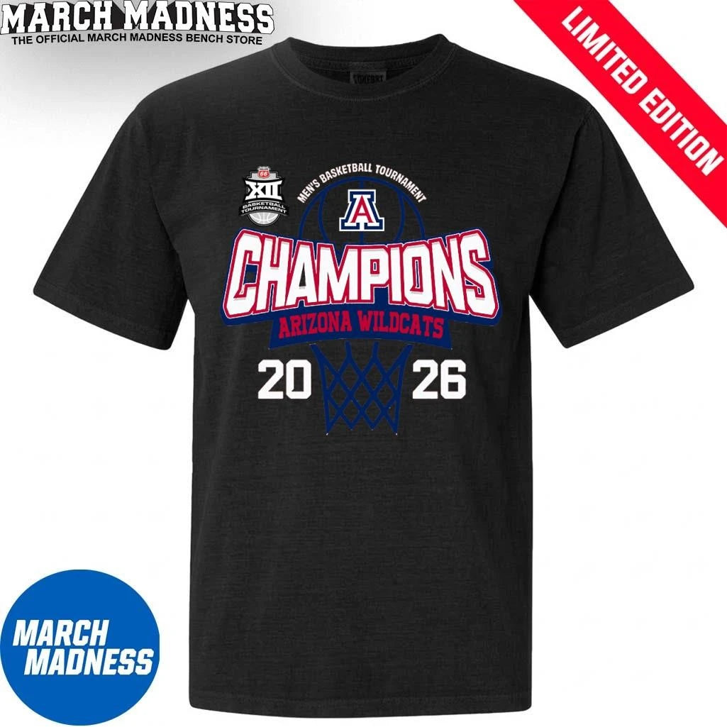 Official Arizona Wildcats 2026 Big 12 Conference Men’s Basketball Tournament Champions Shirt
