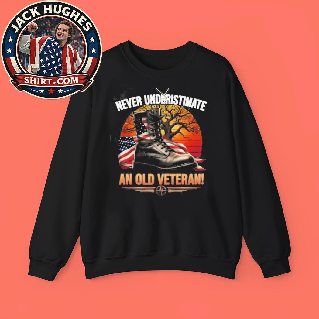 Official Never Underestimate An Old Veteran Sunset Combat Boot Shirt