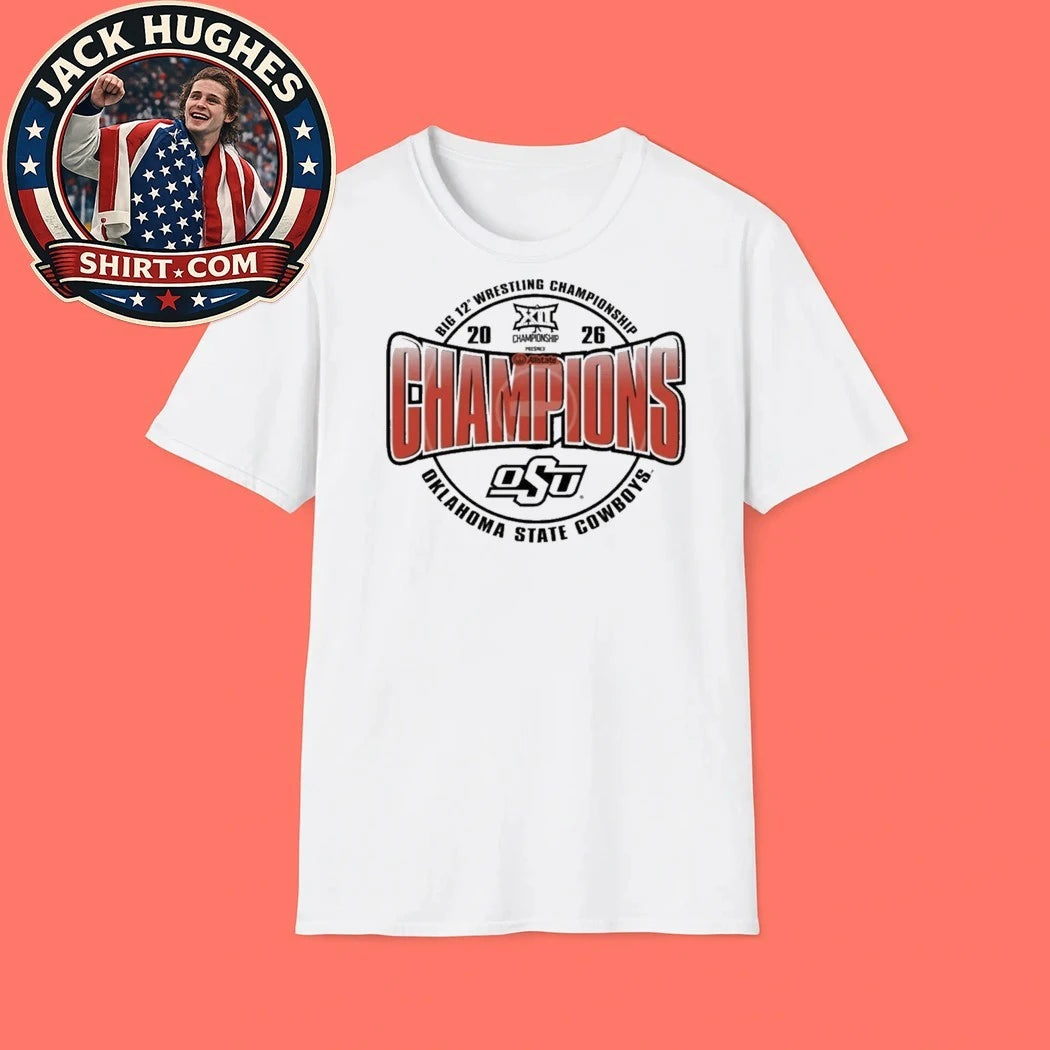 Oklahoma State Cowboys Orange Blue 84 2026 Big 12 Wrestling Champions Logo T-Shirt