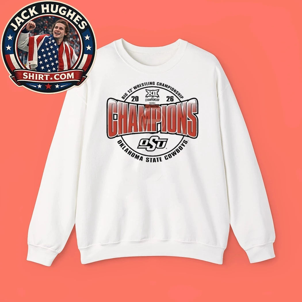 Oklahoma State Cowboys Orange Blue 84 2026 Big 12 Wrestling Champions Logo T-Shirt