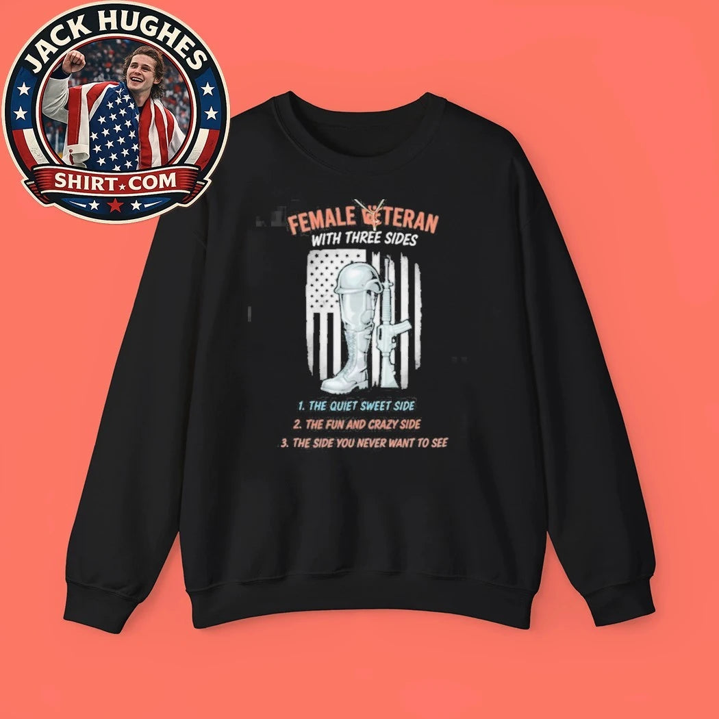 Original Female Veteran With Three Sides Soldier Gear American Flag Shirt