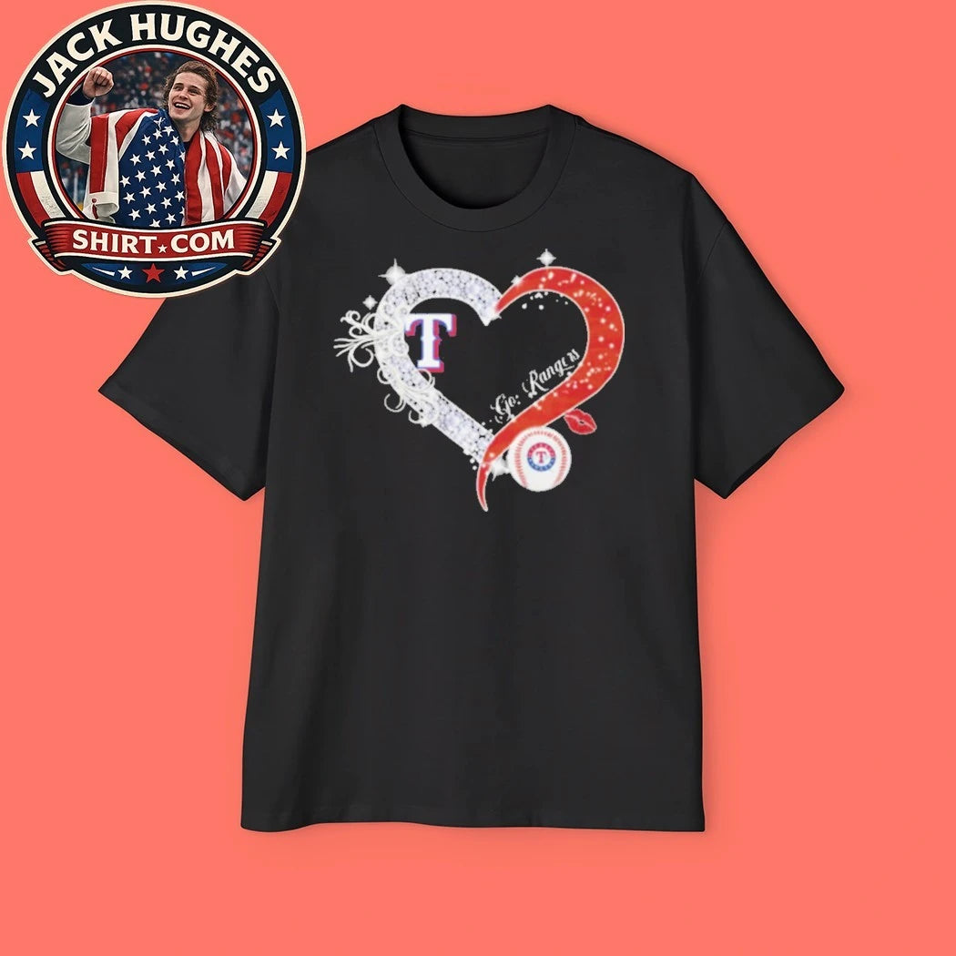 Original Texas Rangers Bling Heart Diamond Logo Baseball Fan Shirt