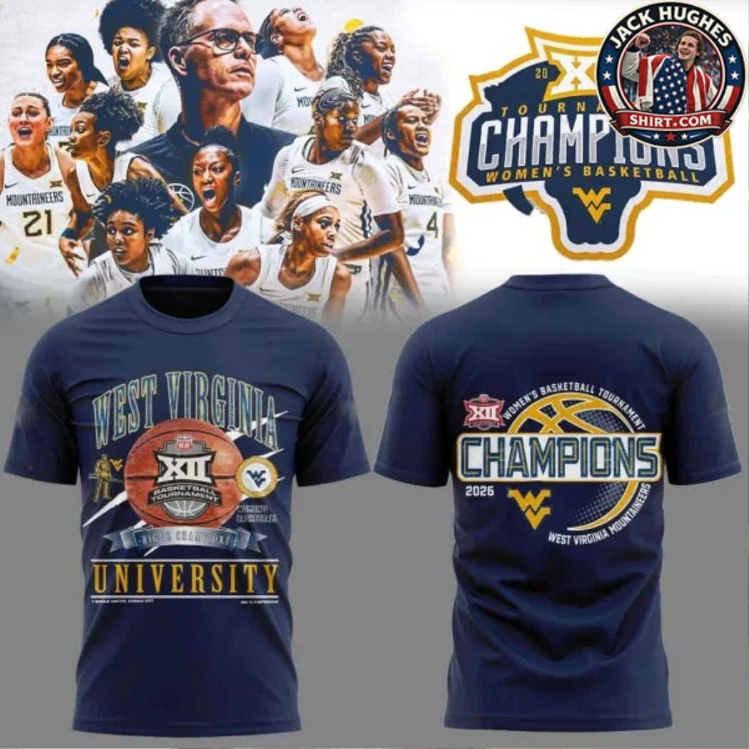 Original West Virginia Mountaineers 2026 Big 12 Women’s Basketball Tournament Championship Edition Blue Logo Two Sided Hoodie T-Shirt
