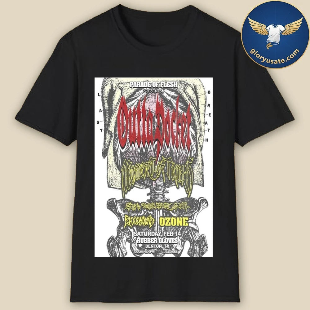 Outta Pocket Rubber Gloves Denton, TX February 14 2026 Concert Poster Shirt