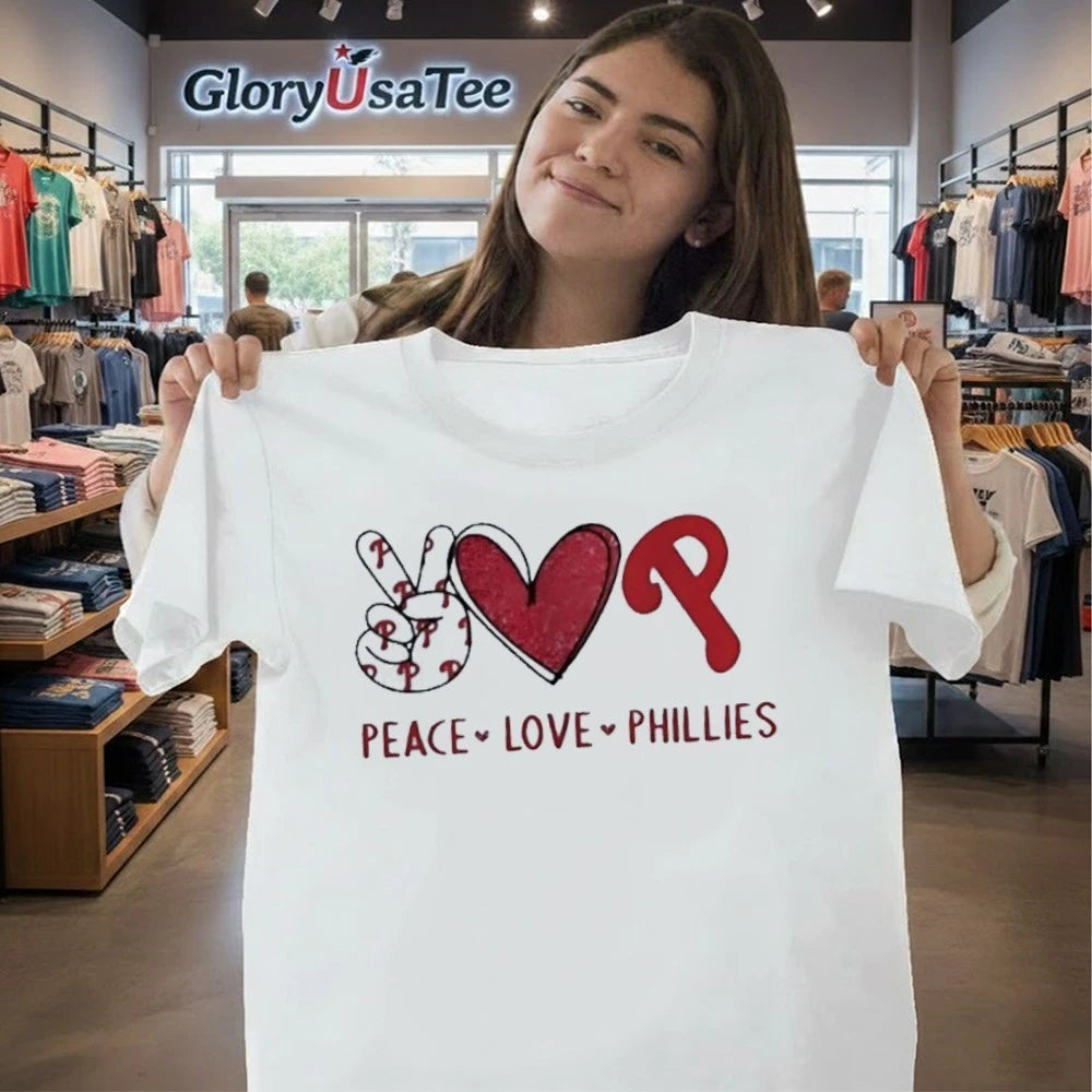 Philadelphia Phillies Peace Love Phillies hand sign heart shape and logo Shirt